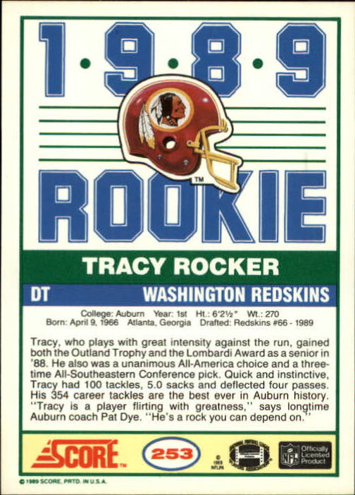 1989 Score #253 Tracy Rocker back image