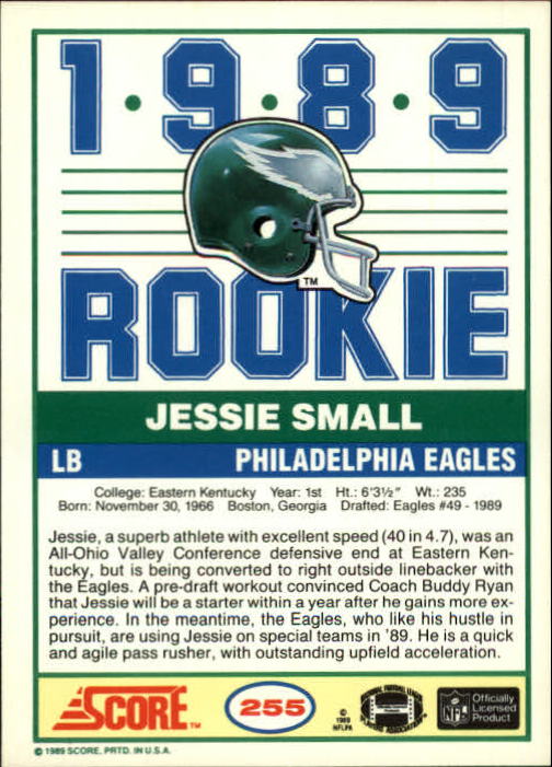 1989 Score #255 Jessie Small RC back image