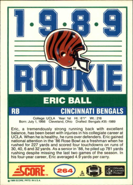 1989 Score #264 Eric Ball RC back image
