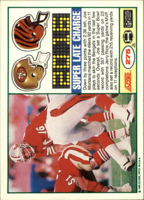 1989 Score #275 Super Bowl XXIII/49ers over Bengals/(Joe Montana and/Jerry Rice) back image