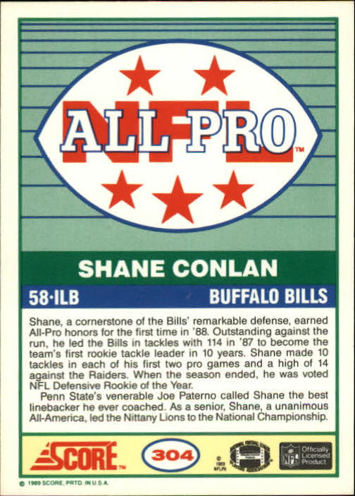 1989 Score #304 Shane Conlan AP back image