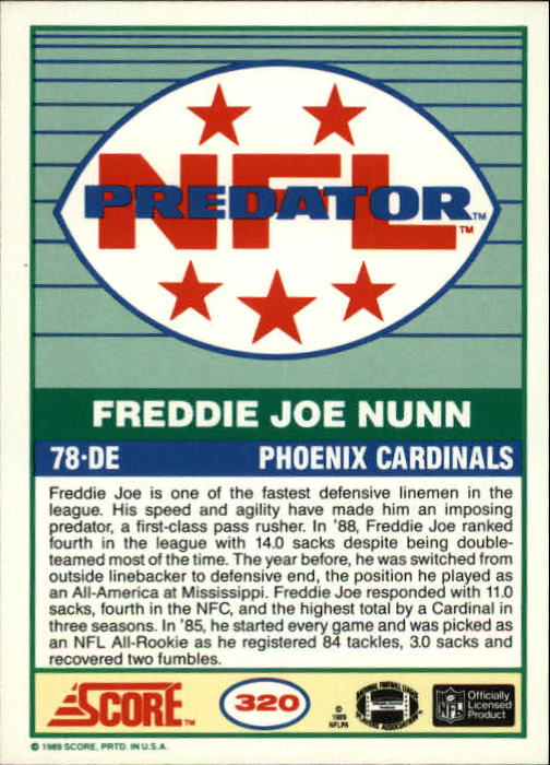 1989 Score #320 Freddie Joe Nunn PRED back image
