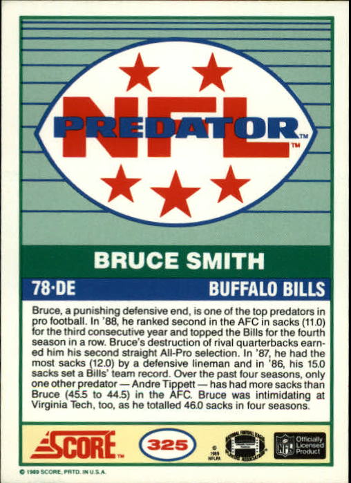 1989 Score #325 Bruce Smith PRED back image