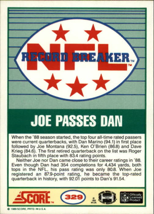 1989 Score #329 Joe Montana RB back image