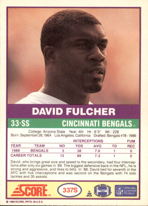1989 Score Supplemental #337S David Fulcher back image