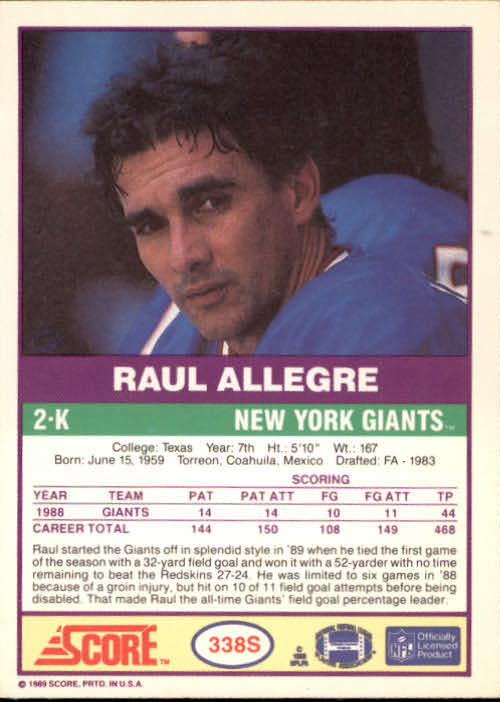 1989 Score Supplemental #338S Raul Allegre back image