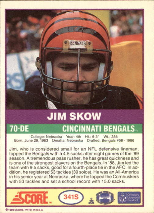 1989 Score Supplemental #341S Jim Skow RC back image