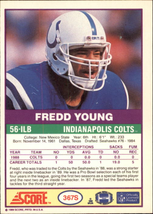 1989 Score Supplemental #367S Fredd Young back image
