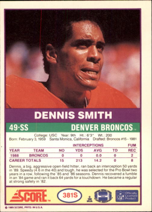 1989 Score Supplemental #381S Dennis Smith back image