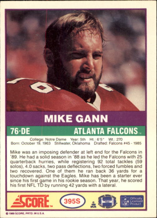 1989 Score Supplemental #395S Mike Gann back image
