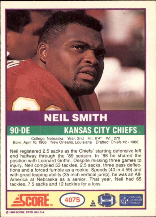 1989 Score Supplemental #407S Neil Smith RC back image