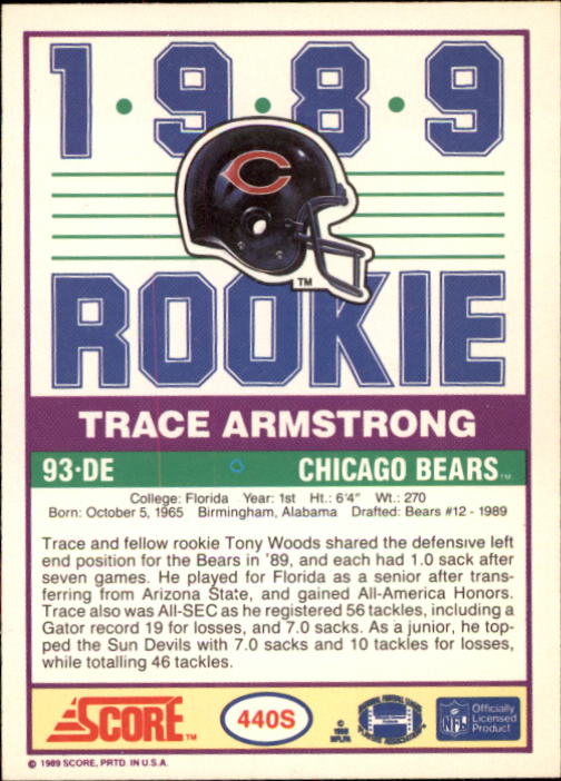1989 Score Supplemental #440S Trace Armstrong RC back image