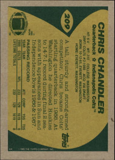1989 Topps #209 Chris Chandler RC back image