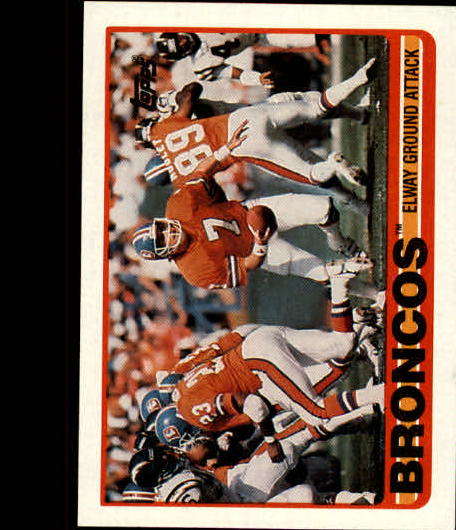 1989 Topps #238 Broncos Team UER/John Elway Ground Attack/(Score of week 15 says/42-21; should be 42-14)