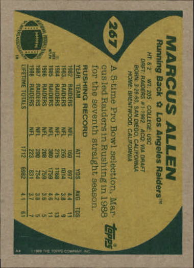 1989 Topps #267 Marcus Allen back image