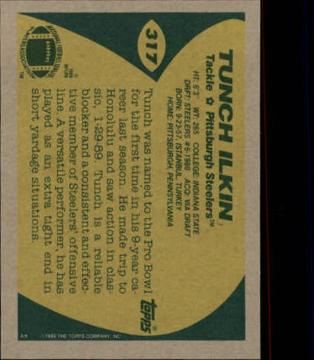 1989 Topps #317 Tunch Ilkin RC back image