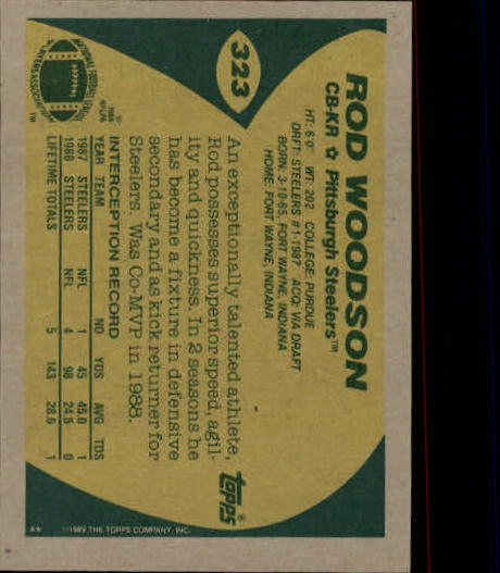 1989 Topps #323 Rod Woodson RC back image