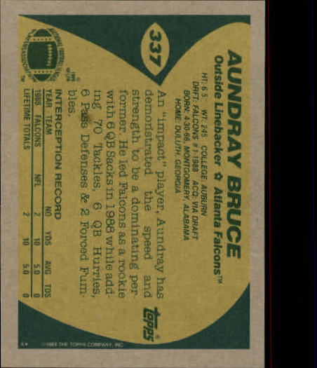 1989 Topps #337 Aundray Bruce RC back image