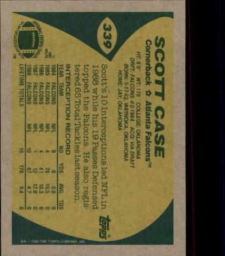 1989 Topps #339 Scott Case RC back image