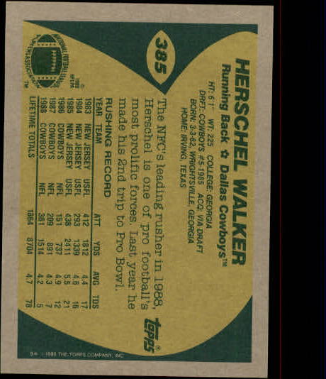 1989 Topps #385 Herschel Walker back image