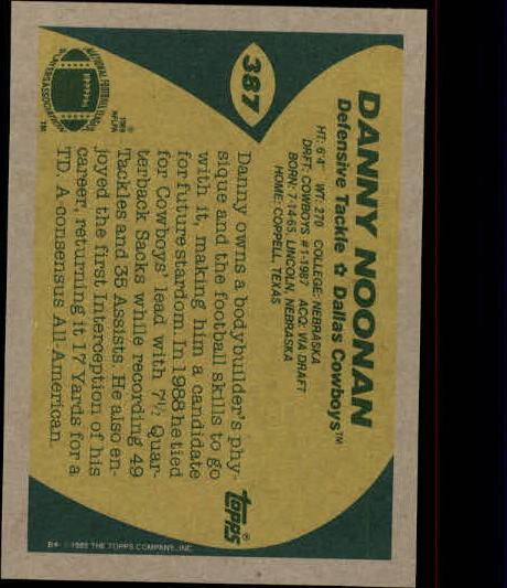 1989 Topps #387 Danny Noonan RC back image