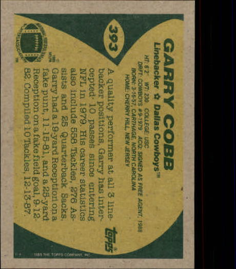 1989 Topps #393 Garry Cobb back image