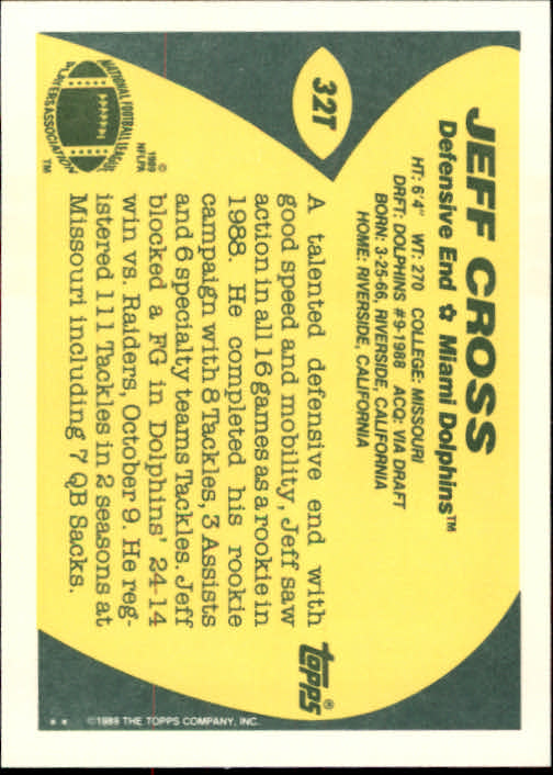 1989 Topps Traded #32T Jeff Cross RC back image