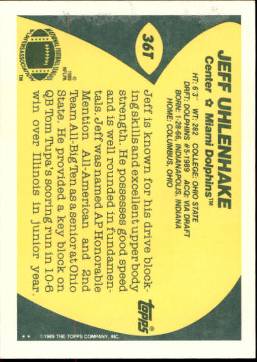 1989 Topps Traded #36T Jeff Uhlenhake RC back image