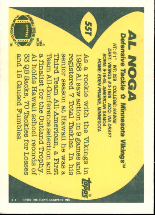 1989 Topps Traded #55T Al Noga RC back image