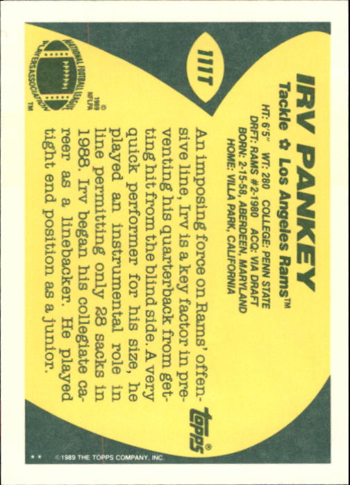 1989 Topps Traded #111T Irv Pankey RC back image