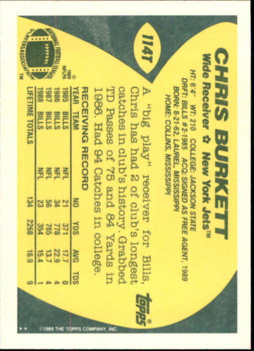 1989 Topps Traded #114T Chris Burkett back image