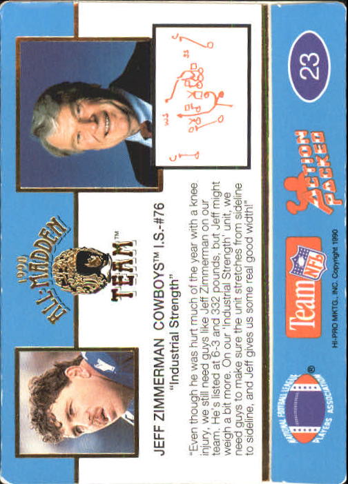 Jeff Zimmerman 1990 ALL MADDEN TEAM Action Packed DALLAS COWBOYS Card #23