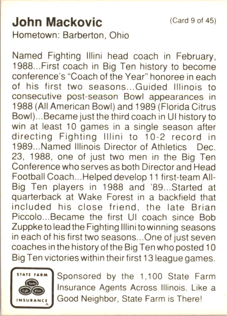 1990 Illinois Fighting Illini Centennial Trading Card #1-45 - Choose Your Card - Picture 19 of 91