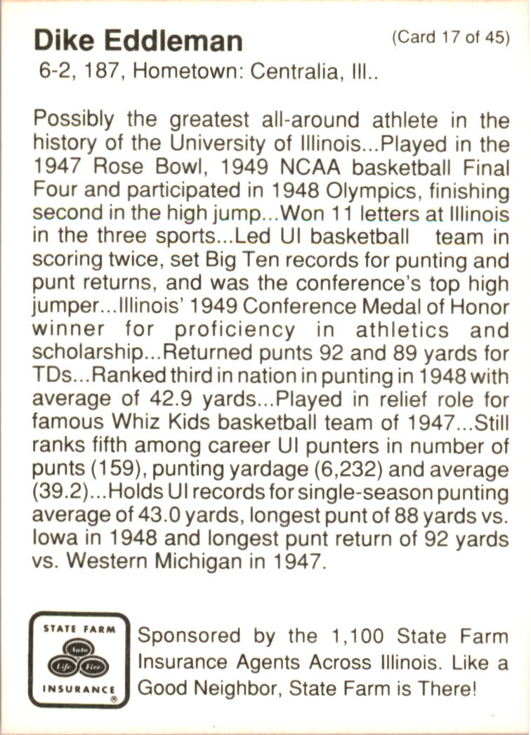 1990 Illinois Fighting Illini Centennial Trading Card #1-45 - Choose Your Card - Picture 35 of 91
