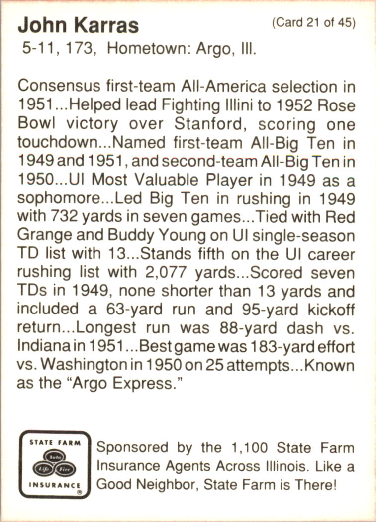 1990 Illinois Fighting Illini Centennial Trading Card #1-45 - Choose Your Card - Picture 43 of 91