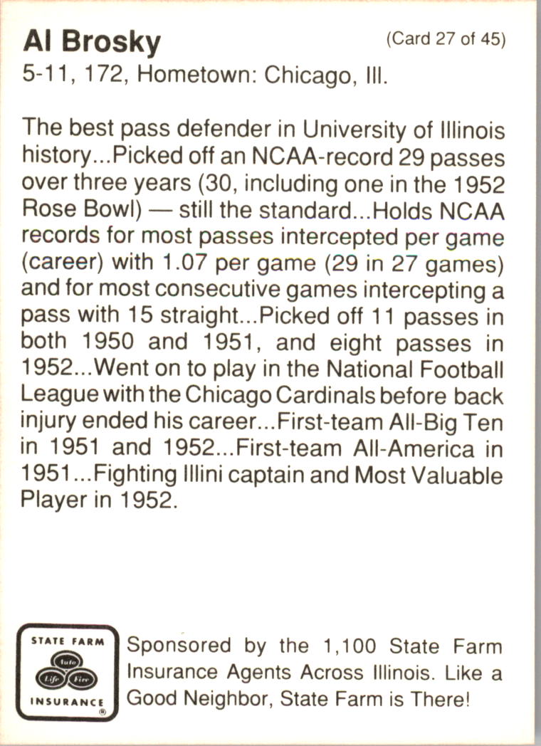 1990 Illinois Fighting Illini Centennial Trading Card #1-45 - Choose Your Card - Picture 55 of 91