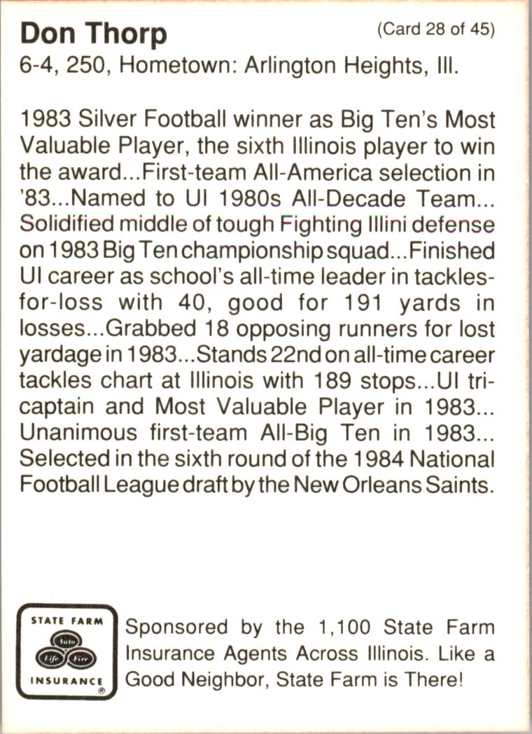 1990 Illinois Fighting Illini Centennial Trading Card #1-45 - Choose Your Card - Picture 57 of 91