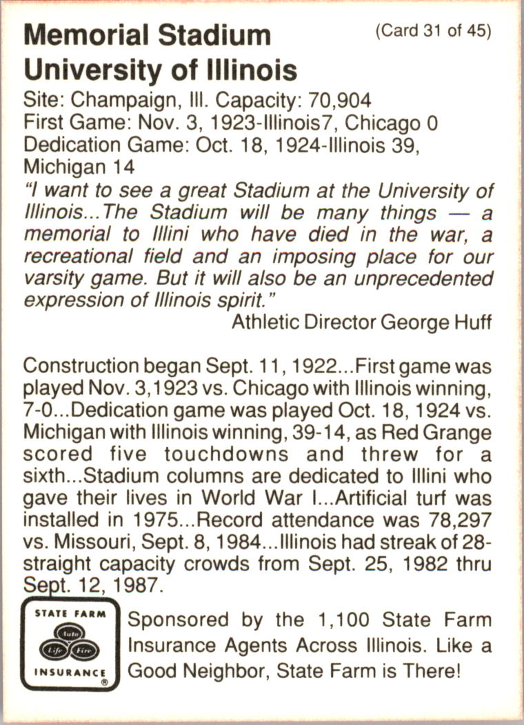 1990 Illinois Fighting Illini Centennial Trading Card #1-45 - Choose Your Card - Picture 63 of 91