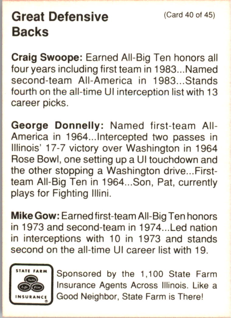 1990 Illinois Fighting Illini Centennial Trading Card #1-45 - Choose Your Card - Picture 81 of 91