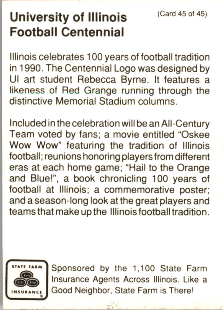 1990 Illinois Fighting Illini Centennial Trading Card #1-45 - Choose Your Card - Picture 91 of 91