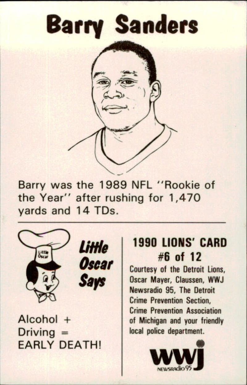 Barry Sanders Rookie Cards Oscar Meyer Detroit Lions Nfl 