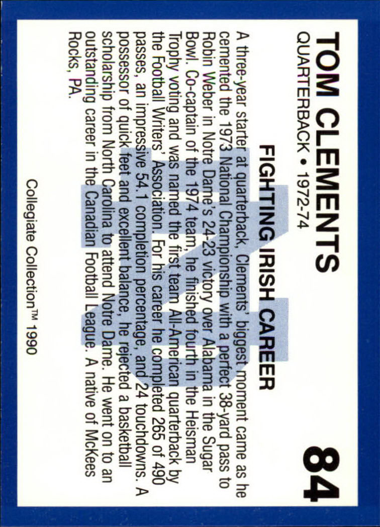 1990 Notre Dame 200 #84 Tom Clements back image