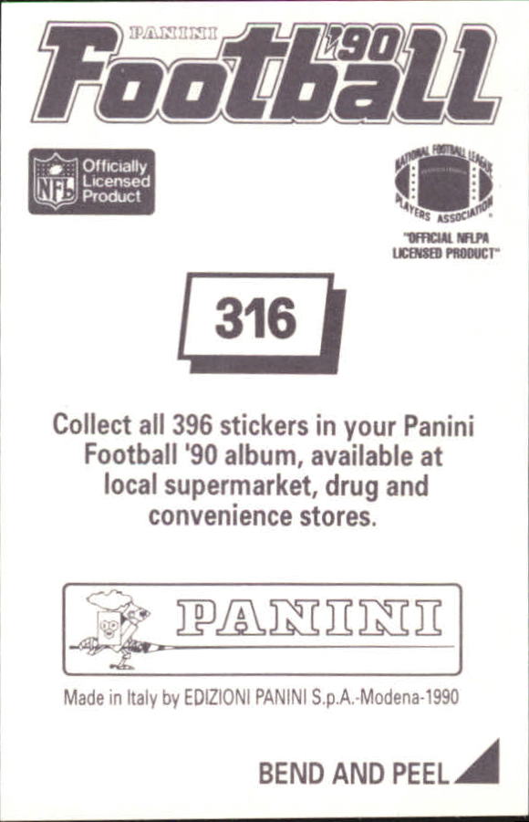 1990 Panini Stickers #316 Terry Kinard back image