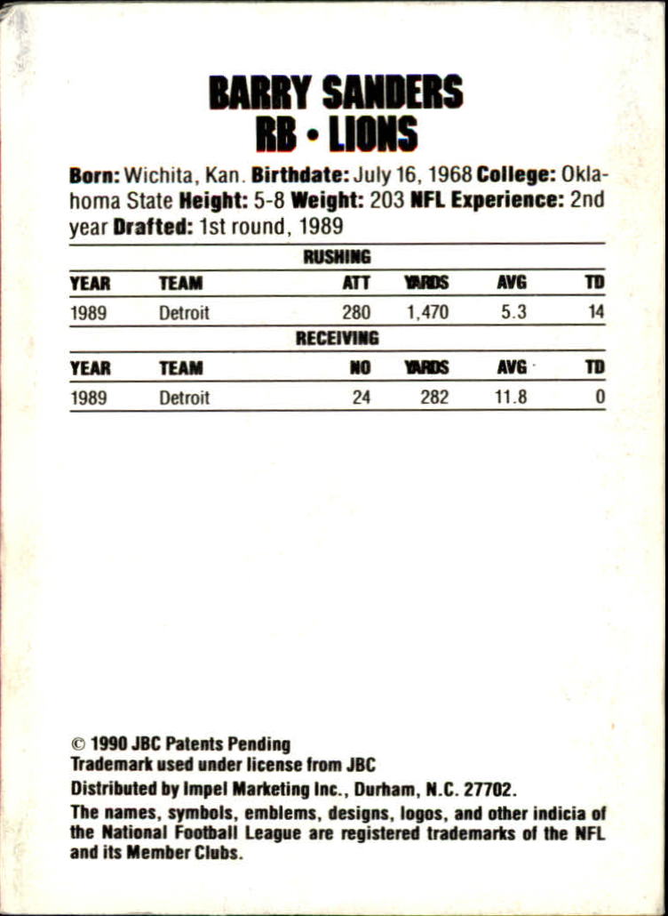 1990 Pro Set Collect-A-Books #7 Barry Sanders back image