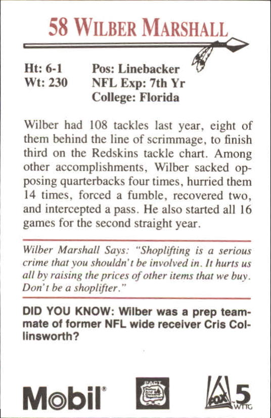 Buy Wilber Marshall Cards Online  Wilber Marshall Football Price Guide -  Beckett