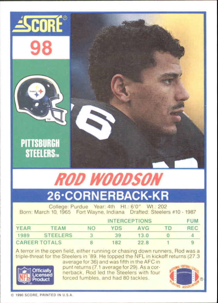 1990 Score 100 Hottest #98 Rod Woodson back image