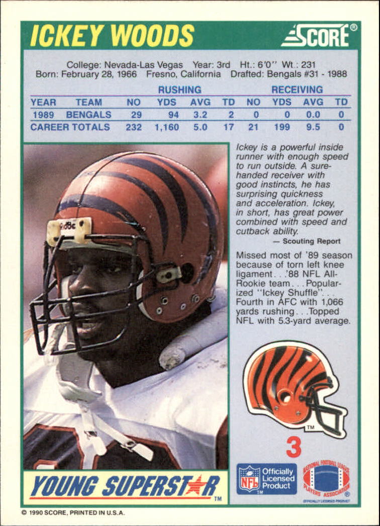 1989 Pro Set Ickey Woods Rookie Cincinnati Bengals #70