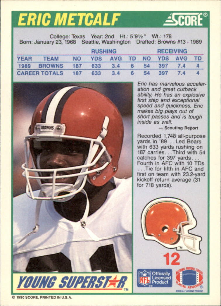 1990 Score Young Superstars #12 Eric Metcalf UER back image