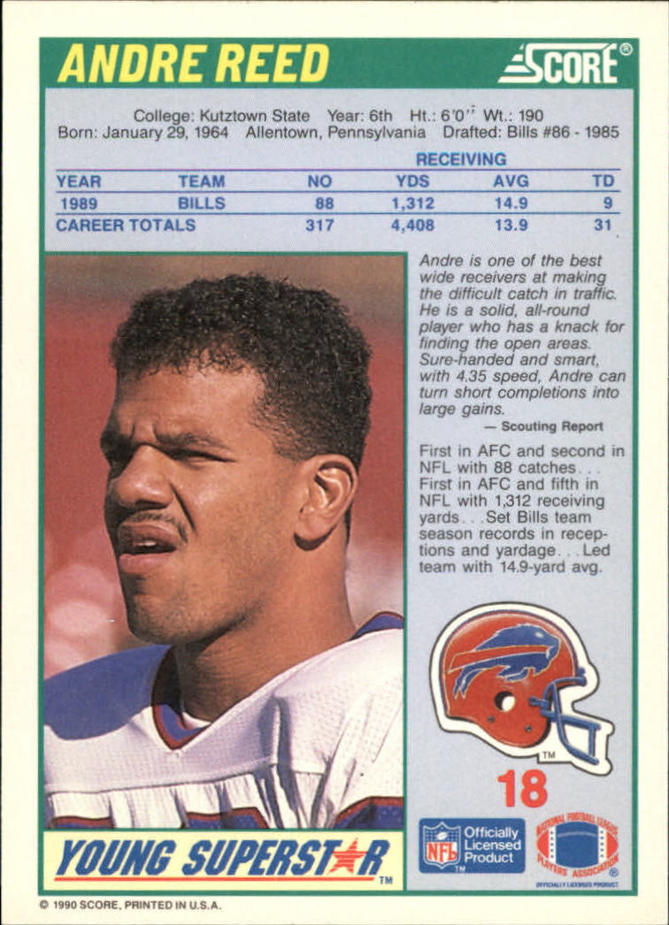 1990 Score Young Superstars #18 Andre Reed back image