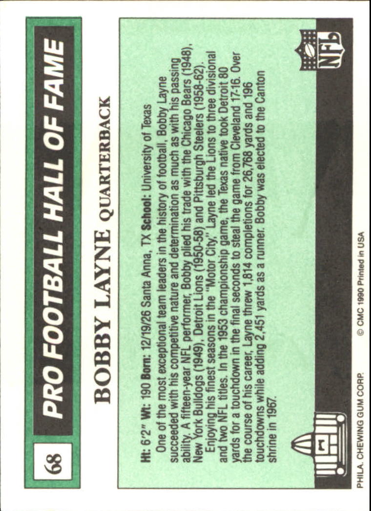 1990 Swell Greats #68 Bobby Layne back image